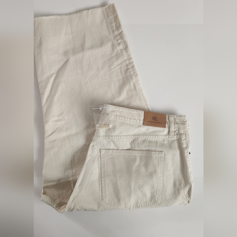 NWOT Lauren Ralph Lauren Cropped Wide Leg Embroidered Raw Hem Size 18W - Picture 3 of 11